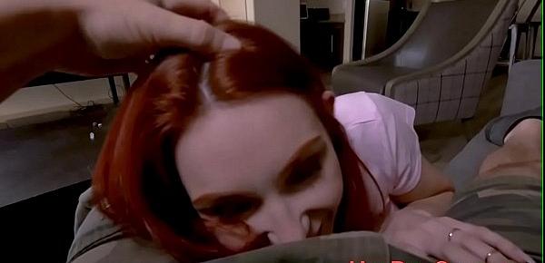 Redheaded teen stepdaughter riding
